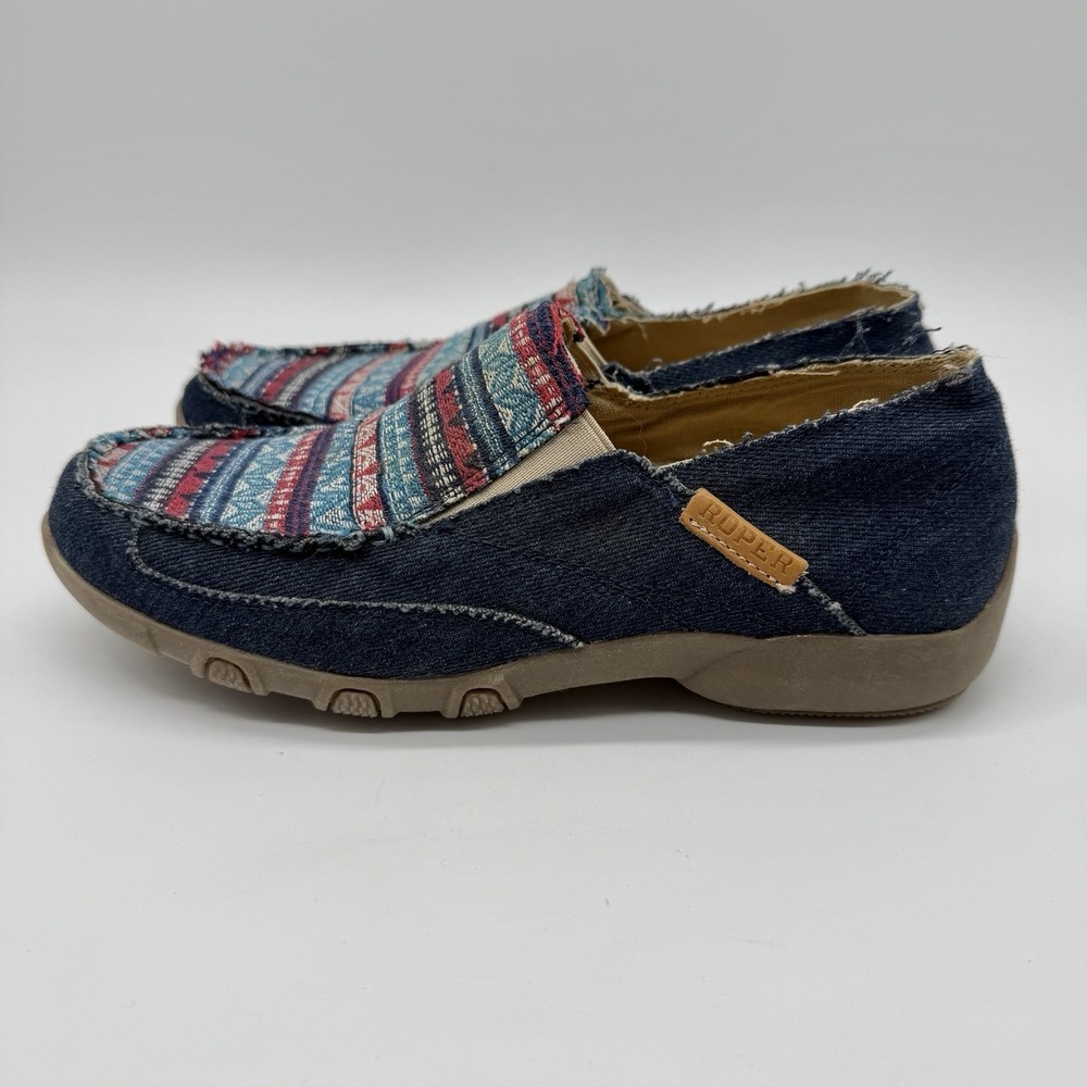 Roper Shoes Women's Sz 8.5 Blue Southwestern Vamp Slip-On Moc